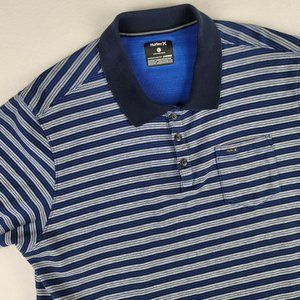 Hurley Nike Dri-Fit Polo Shirt Men's Size Large Blue Striped Short Sleeve